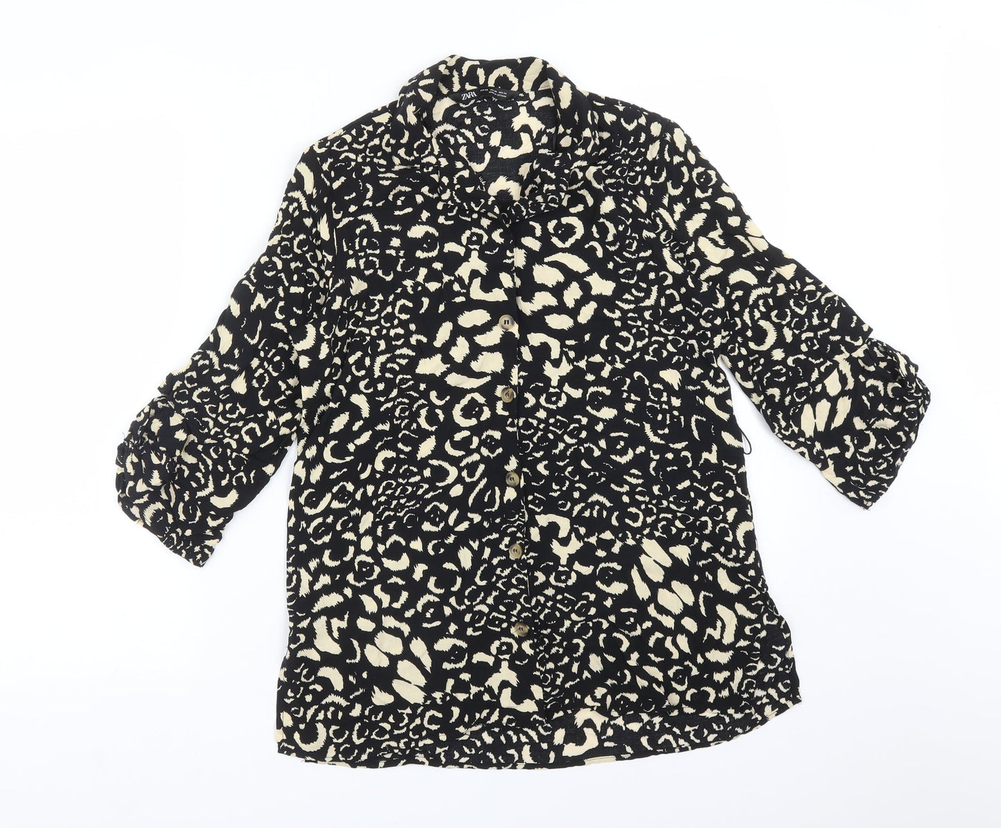 Zara Womens Multicoloured Animal Print Viscose Basic Button-Up Size XS Collared