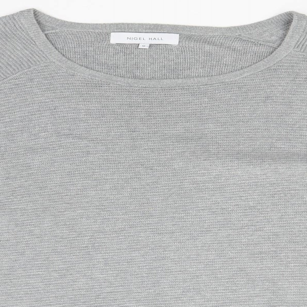 Nigel Hall Womens Grey Round Neck Striped Cotton Pullover Jumper Size M