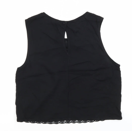 Divided Womens Black Floral Cotton Basic Tank Size 12 Round Neck