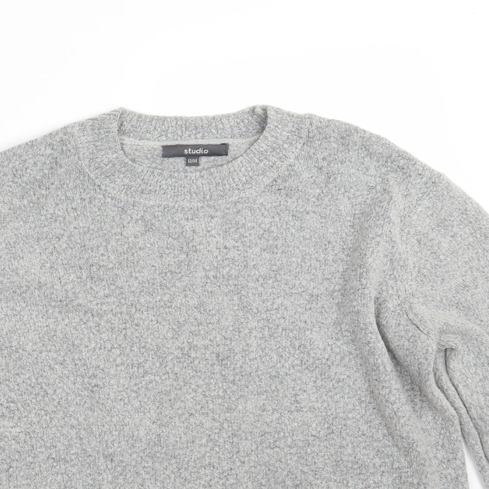 Studio Womens Grey Round Neck  Acrylic Pullover Jumper Size 12