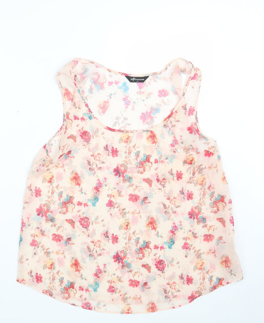 Internacionale Womens Pink Floral Polyester Basic Blouse Size 14 Round Neck