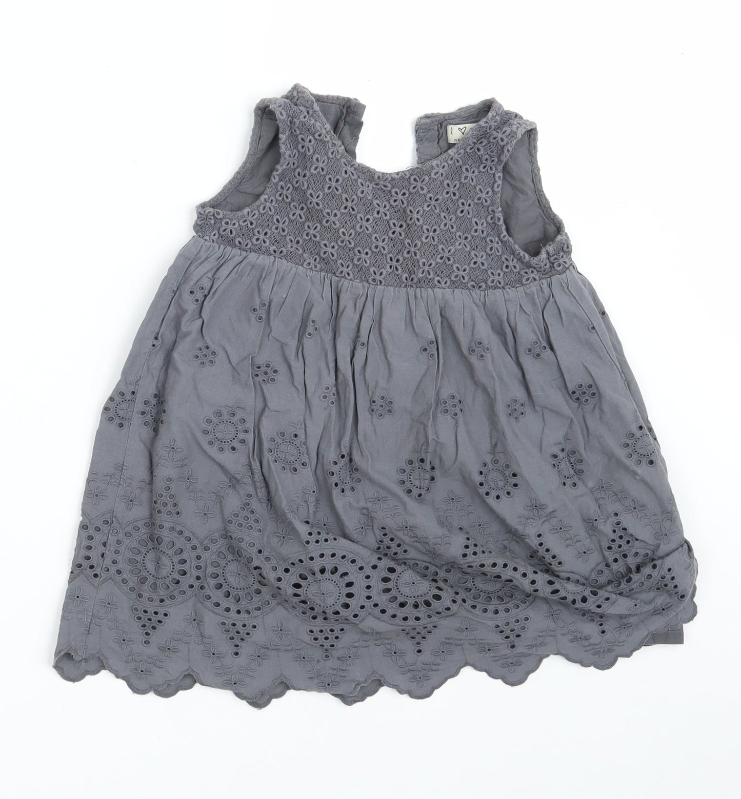 NEXT Girls Grey Floral 100% Cotton A-Line  Size 2-3 Years  Round Neck