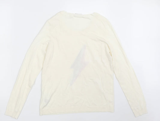 VILA Womens Ivory Scoop Neck  Viscose Pullover Jumper Size L