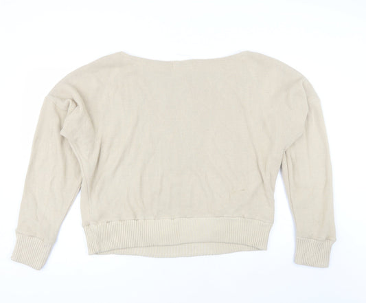 Femme Luxe Womens Beige Round Neck  Acrylic Pullover Jumper Size M
