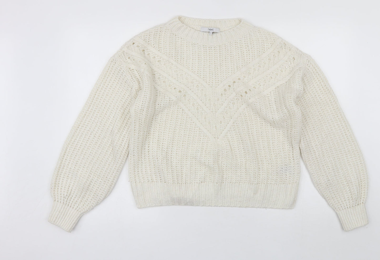 NEXT Womens White Round Neck  Acrylic Pullover Jumper Size S
