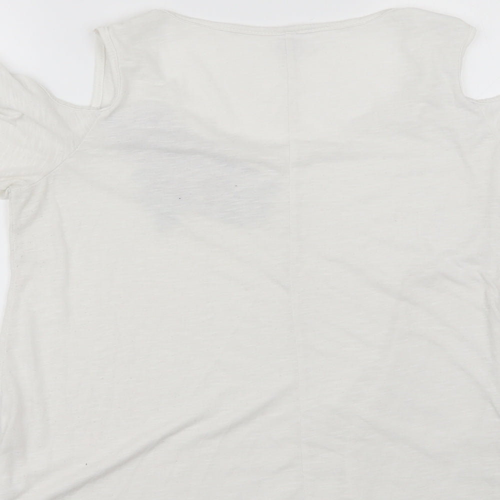 Nextmia Womens White  Polyester Blend Basic Blouse Size 14 Round Neck