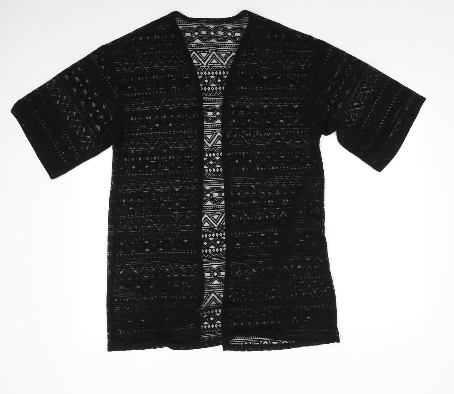Preworn Womens Black Geometric Viscose Basic Blouse Size 6 V-Neck - Overshirt Jacket
