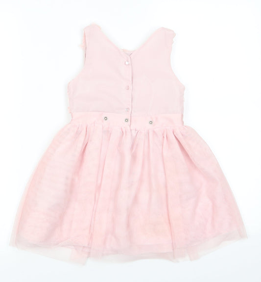 H&M Girls Pink Floral Polyester Fit & Flare    Round Neck  - Subtle glitter effect Fabric Flowers
