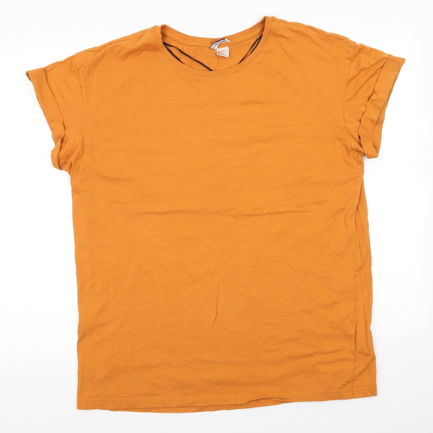Divided Womens Gold  Cotton Basic T-Shirt Size L Round Neck