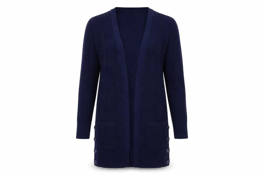 Per Una Womens Blue V-Neck  Viscose Cardigan Jumper Size 8   - Longline Cardigan Midnight Blue