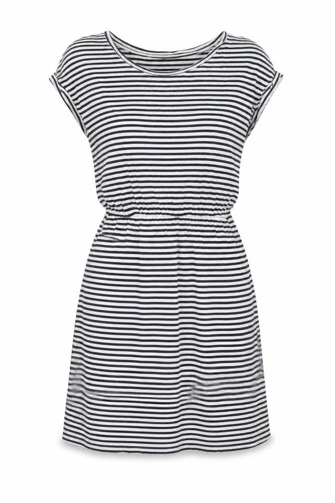 H&M Womens White Striped Cotton Fit & Flare  Size XS  Crew Neck
