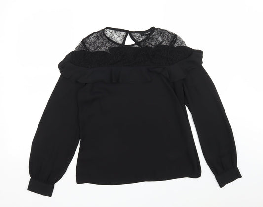 New Look Womens Black  Nylon Basic Blouse Size 8 Round Neck