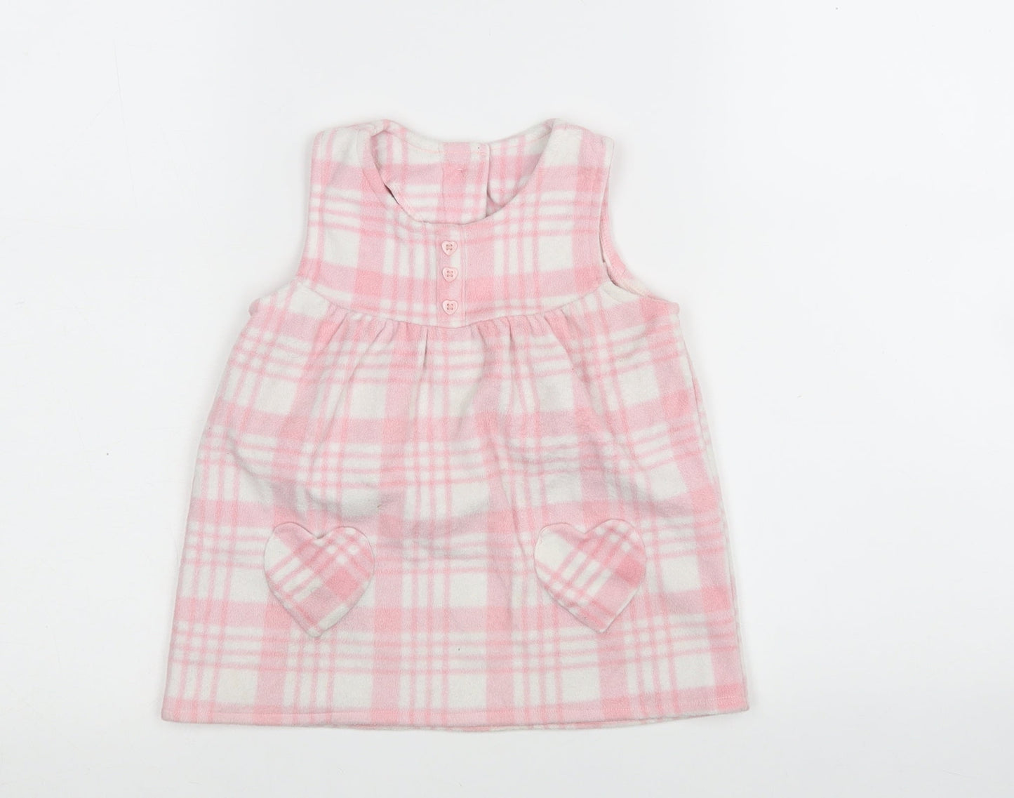 George Girls Multicoloured Check Polyester Pinafore/Dungaree Dress  Size 6-9 Months  Round Neck