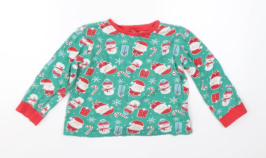 Preworn Boys Green  Cotton  Pyjama Top Size 4-5 Years   - christmas