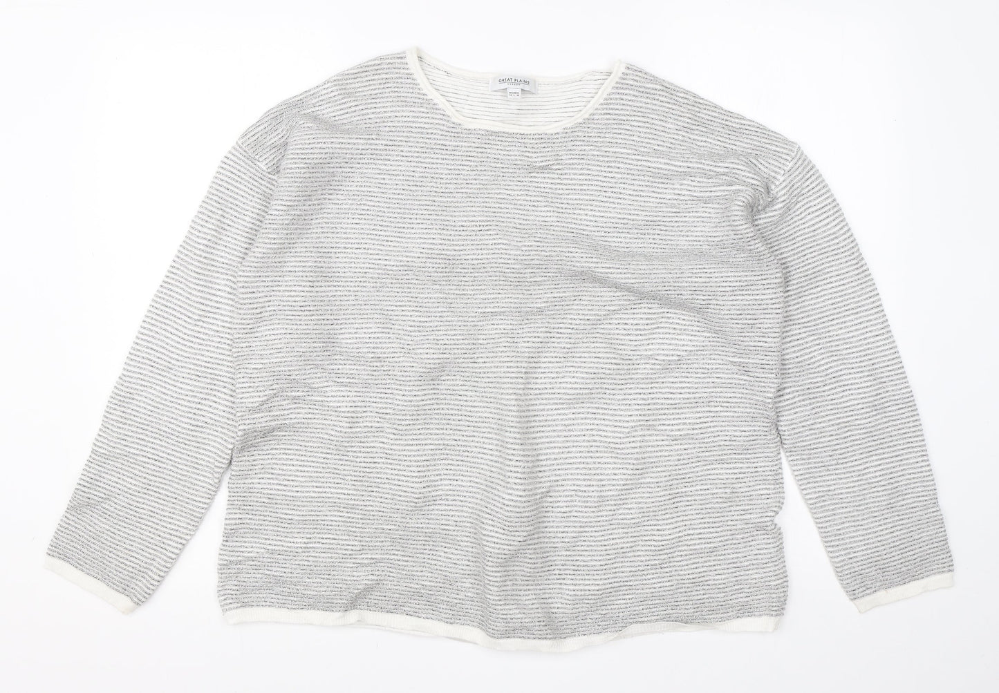 Great Plain Womens Grey Round Neck Striped Viscose Pullover Jumper Size 14