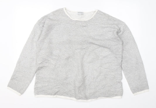 Great Plain Womens Grey Round Neck Striped Viscose Pullover Jumper Size 14