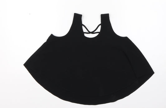 YD Girls Black  Polyester Basic Blouse Size 9-10 Years Round Neck