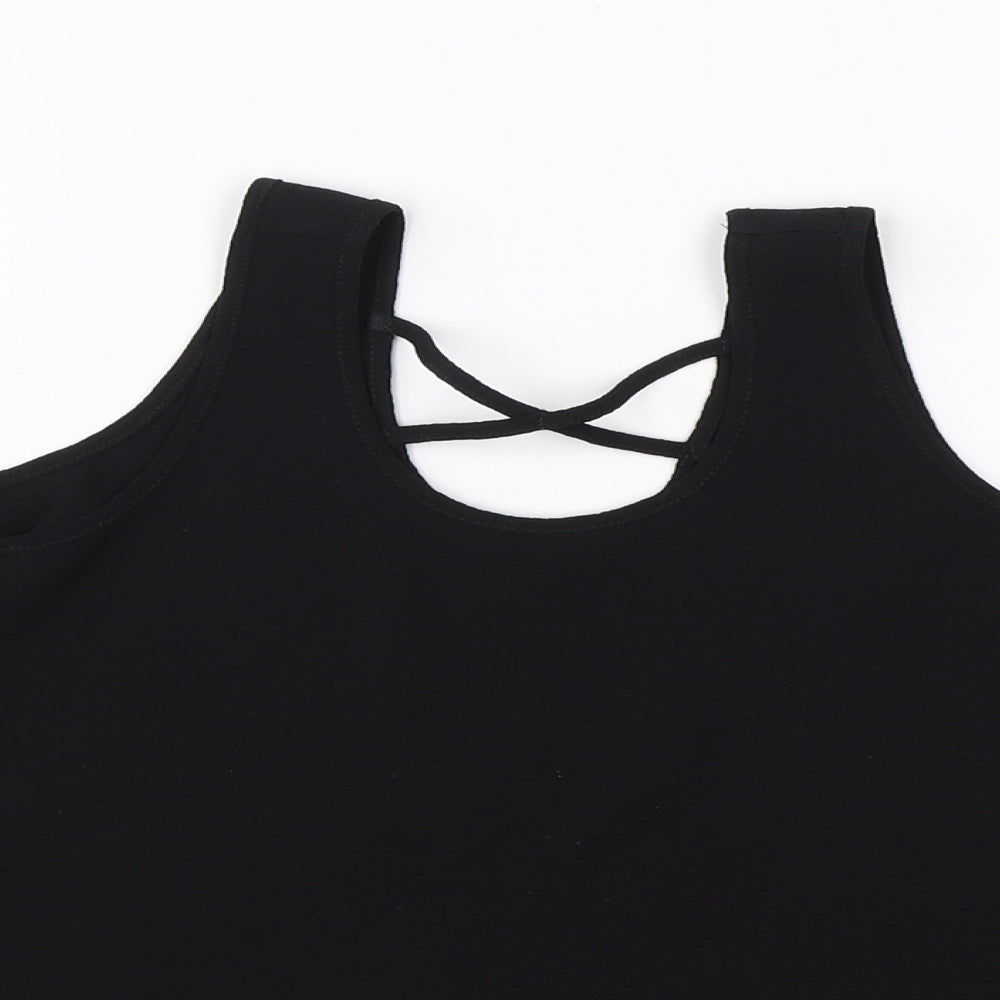 YD Girls Black  Polyester Basic Blouse Size 9-10 Years Round Neck