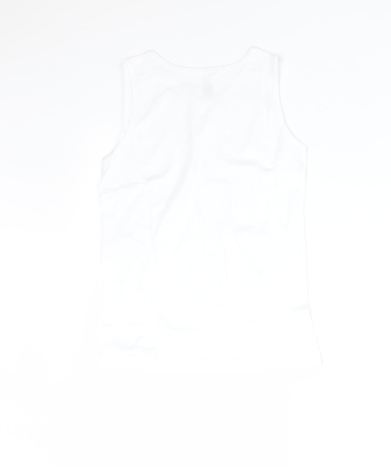 BACK TO SCHOOL Boys White  Cotton Basic Tank Size 6-7 Years Round Neck