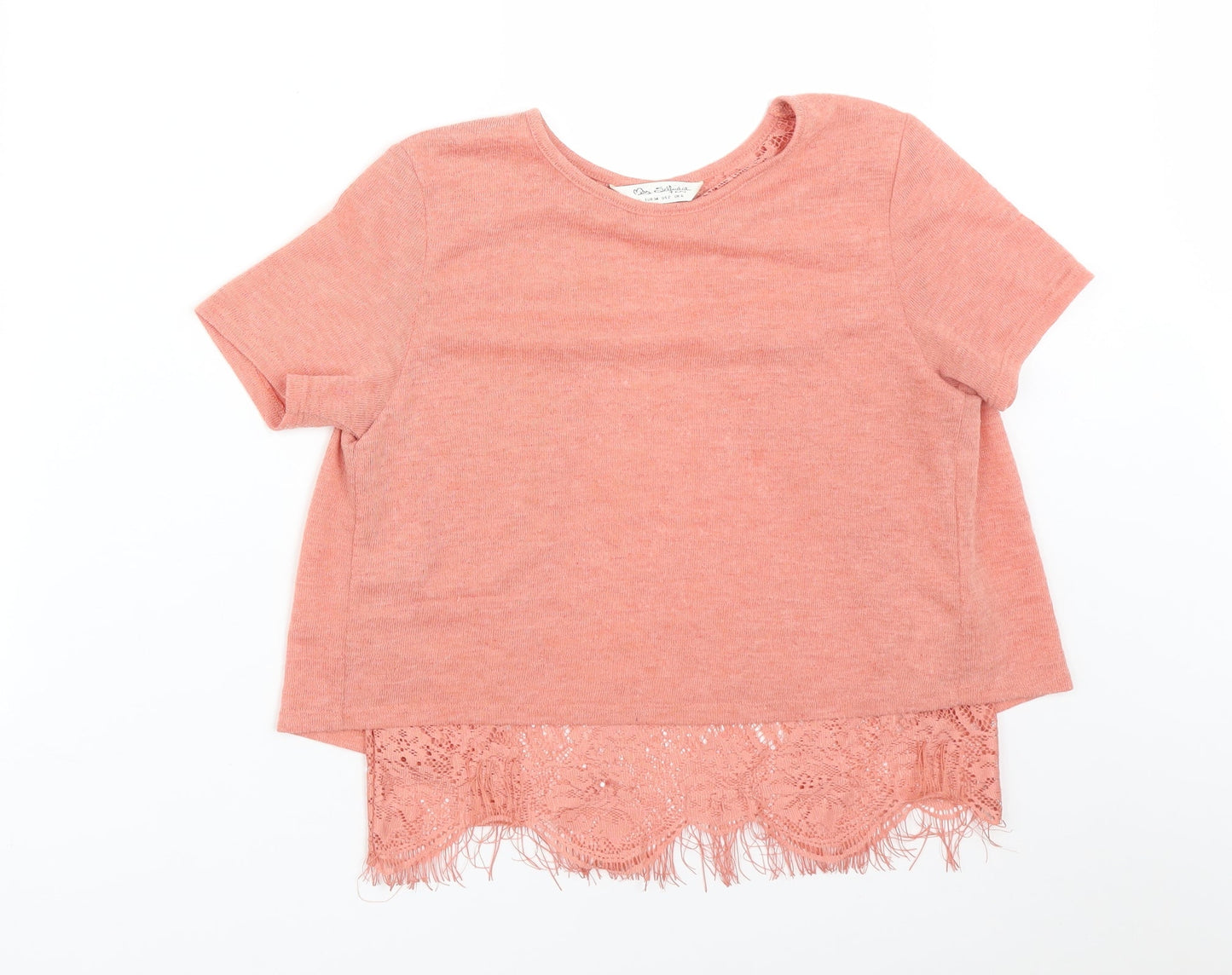 Miss Selfridge Womens Pink Floral Polyester Basic T-Shirt Size 6 Round Neck