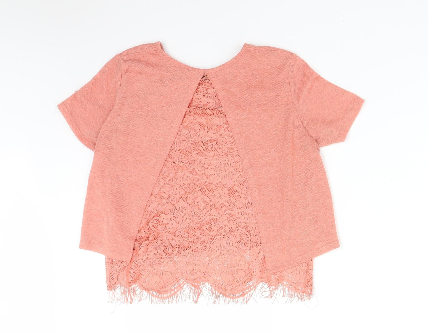 Miss Selfridge Womens Pink Floral Polyester Basic T-Shirt Size 6 Round Neck