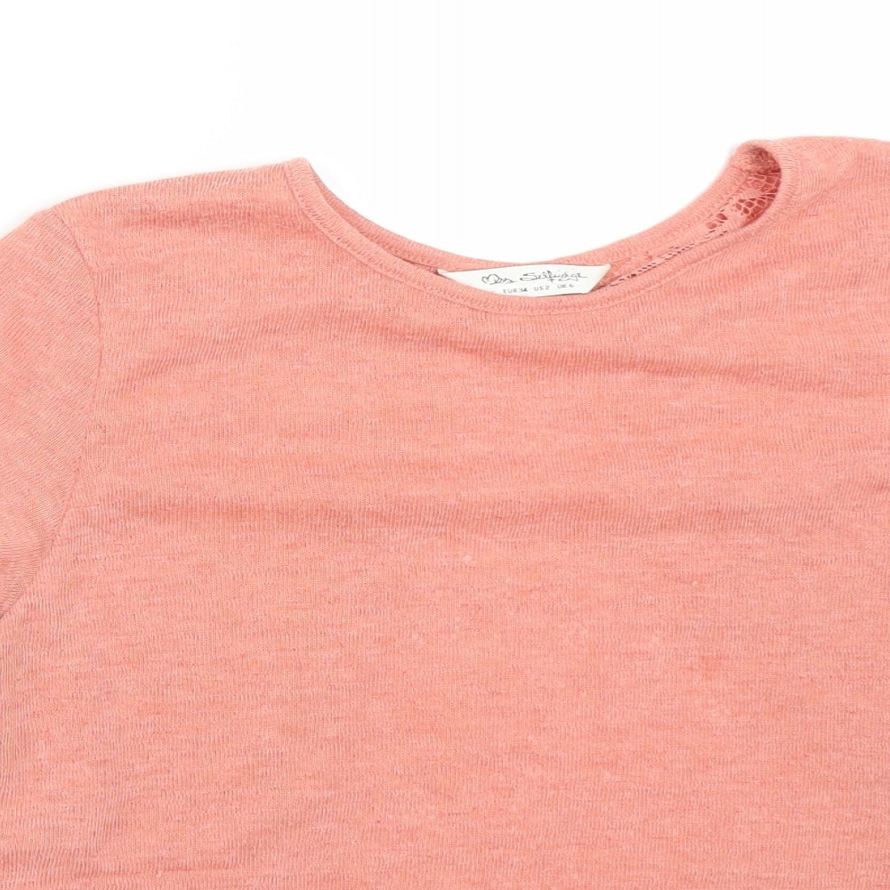 Miss Selfridge Womens Pink Floral Polyester Basic T-Shirt Size 6 Round Neck