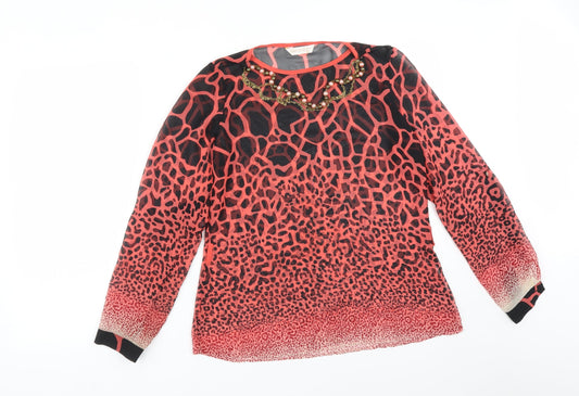 PARK MCCA Womens Multicoloured Animal Print  Basic Blouse Size 10 Round Neck