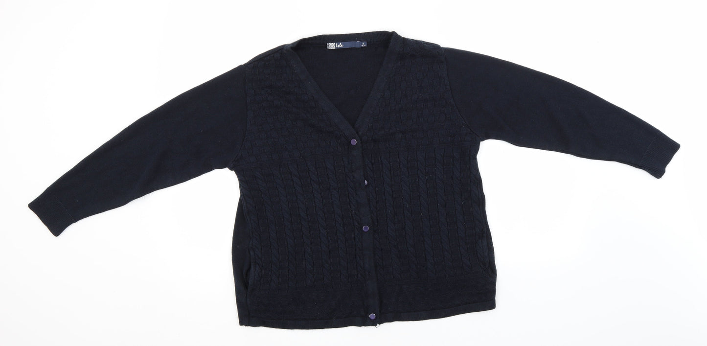 EWM Womens Blue Round Neck  Acrylic Cardigan Jumper Size 10