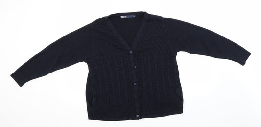 EWM Womens Blue Round Neck  Acrylic Cardigan Jumper Size 10