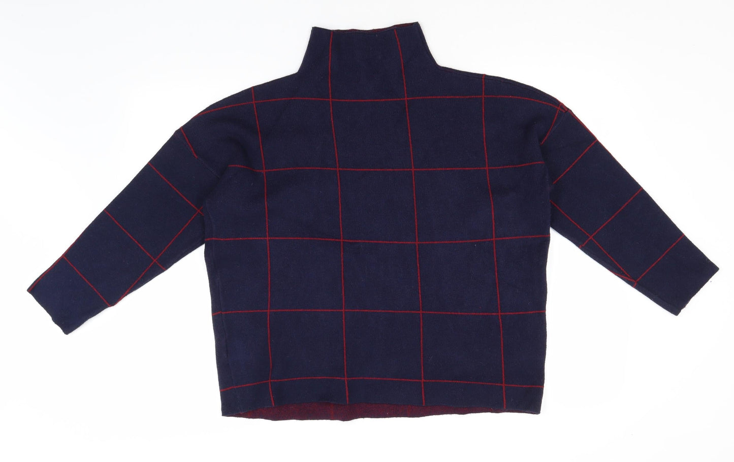 New Look Womens Blue High Neck Check Viscose Pullover Jumper Size L