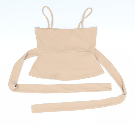 PRETTYLITTLETHING Womens Beige  Polyester Basic Tank Size 10 Off the Shoulder