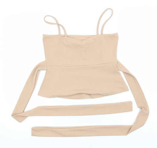 PRETTYLITTLETHING Womens Beige  Polyester Basic Tank Size 10 Off the Shoulder