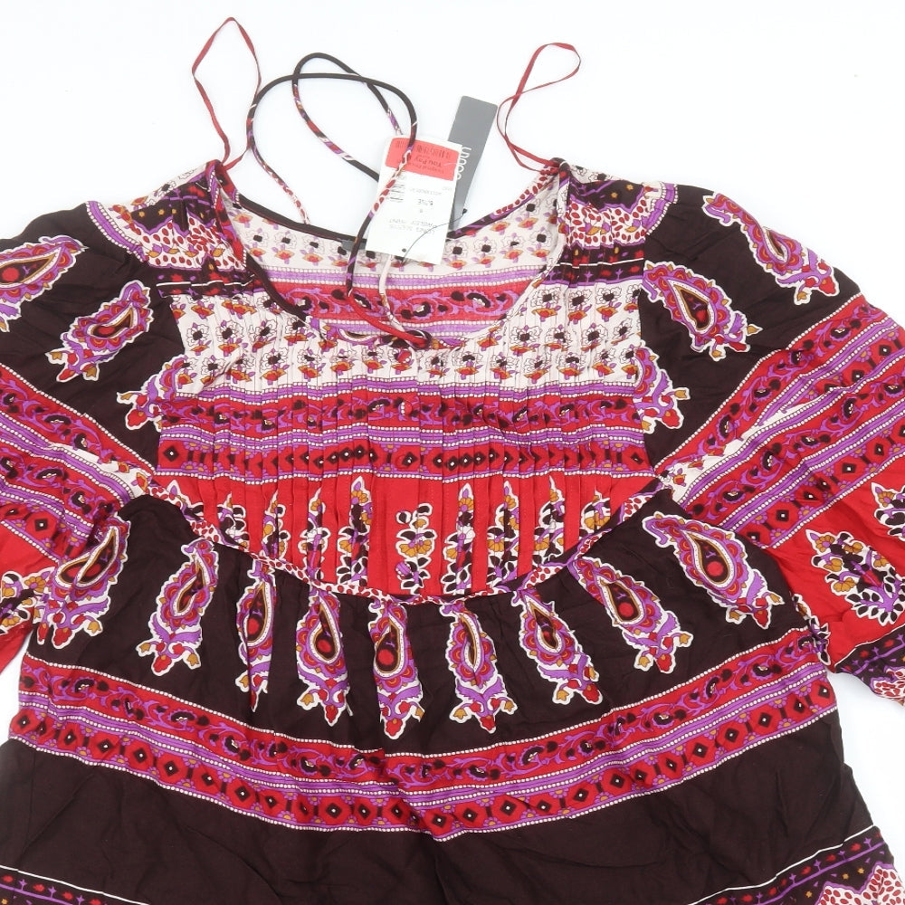 South Womens Red Striped Viscose A-Line  Size 8  Round Neck