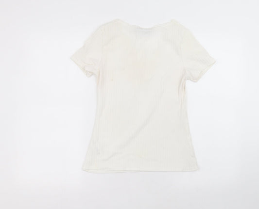 Boohoo Womens White  Polyester Basic T-Shirt Size 10 Round Neck