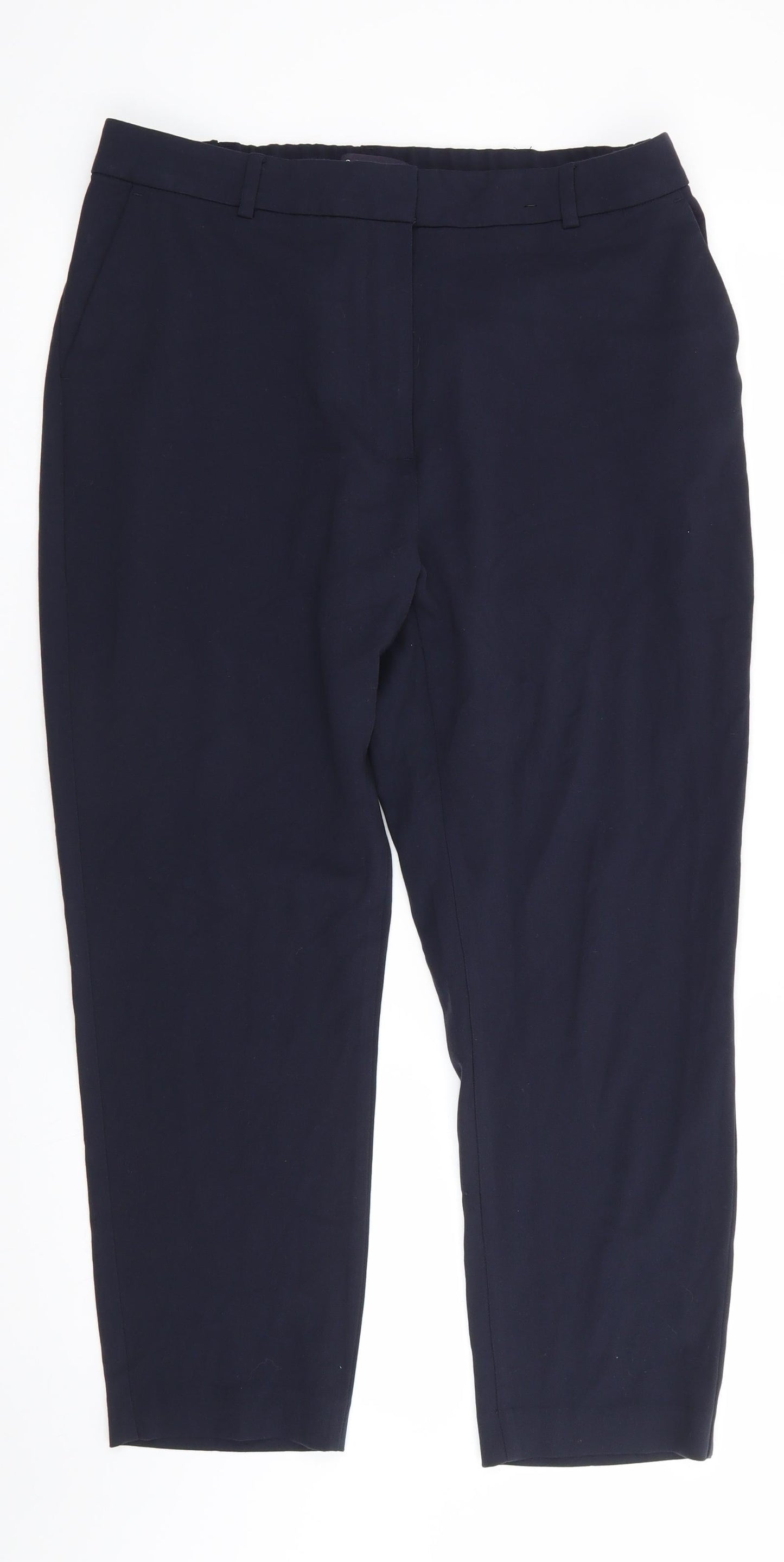 Marks and Spencer Womens Blue  Polyester Trousers  Size 16 L25 in Regular  - Side Elastication