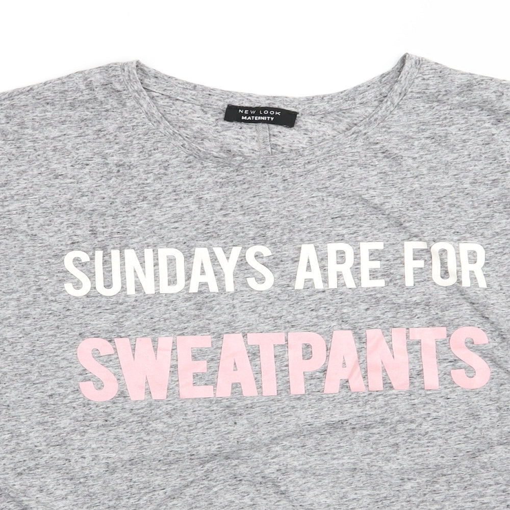 New Look Maternity Womens Grey  Polyester Basic T-Shirt Size M Round Neck - Grey mix Sundays are for Sweatpants