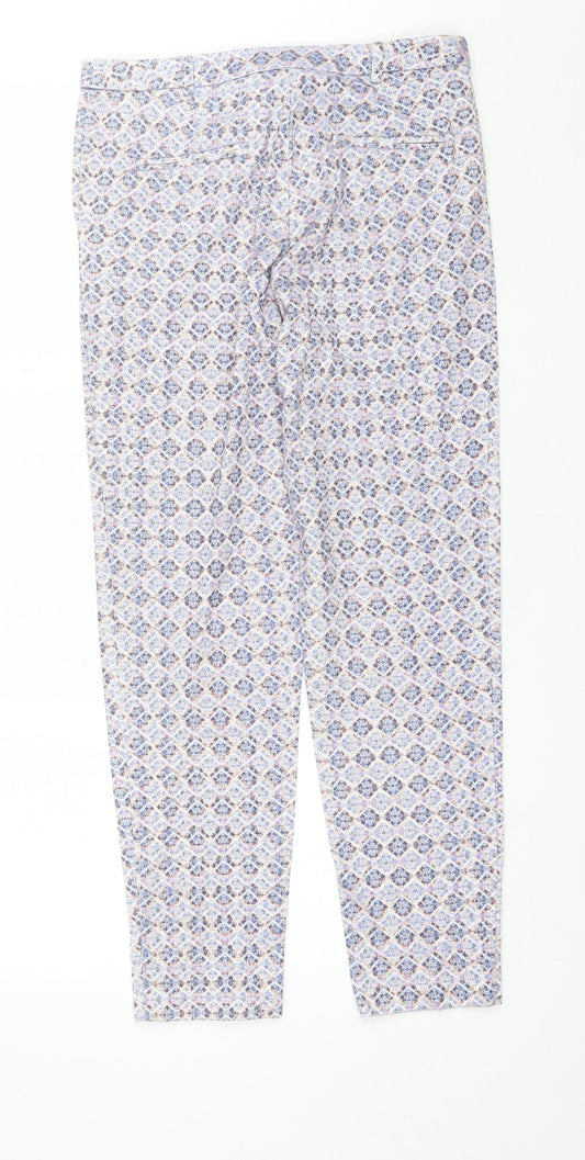 Topshop Womens Blue Geometric Cotton Trousers  Size 10 L27 in Regular