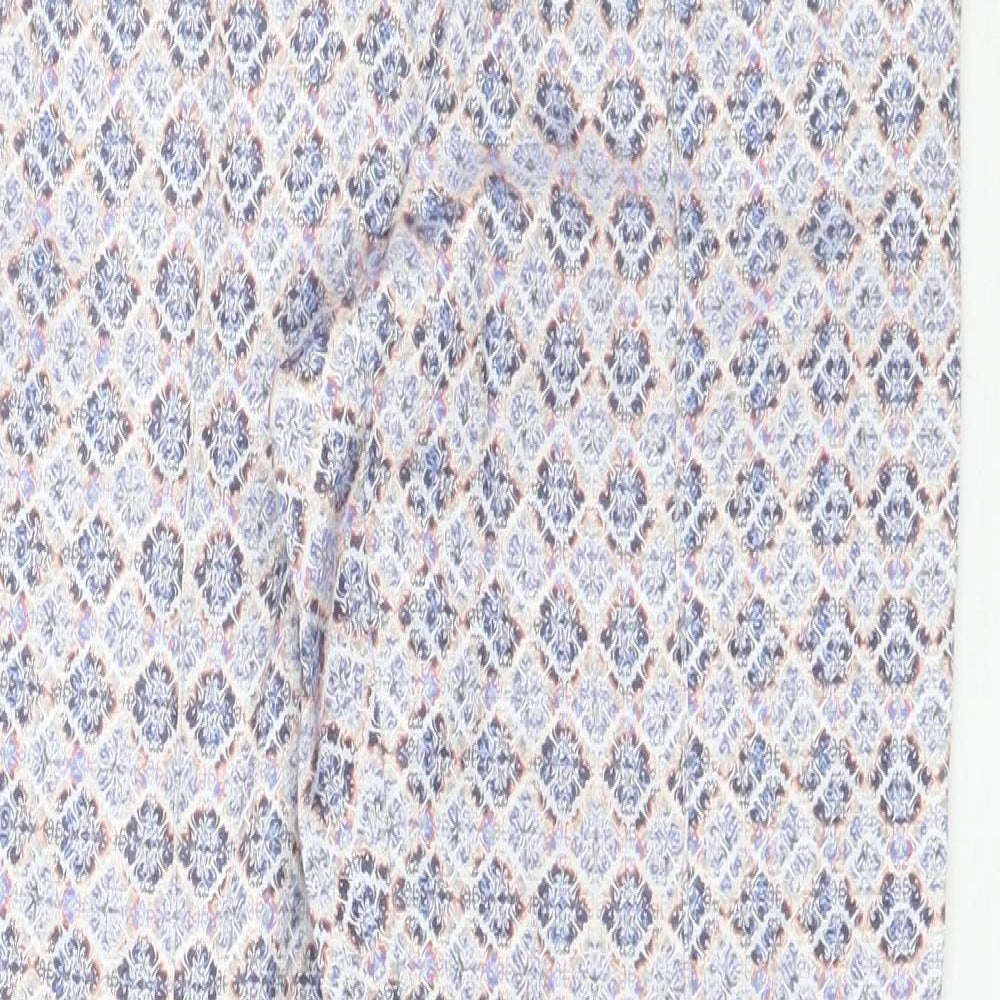 Topshop Womens Blue Geometric Cotton Trousers  Size 10 L27 in Regular