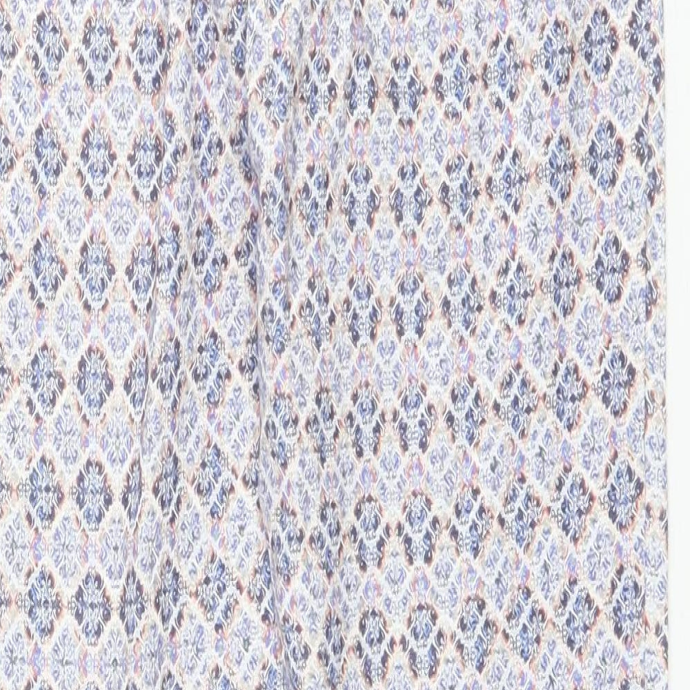 Topshop Womens Blue Geometric Cotton Trousers  Size 10 L27 in Regular