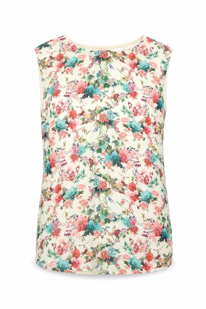 Warehouse Womens Ivory Floral Polyester Basic Blouse Size 8 Round Neck
