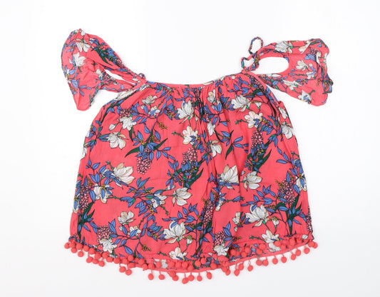 Dorothy Perkins Womens Pink Floral Viscose Basic Blouse Size 12 Square Neck