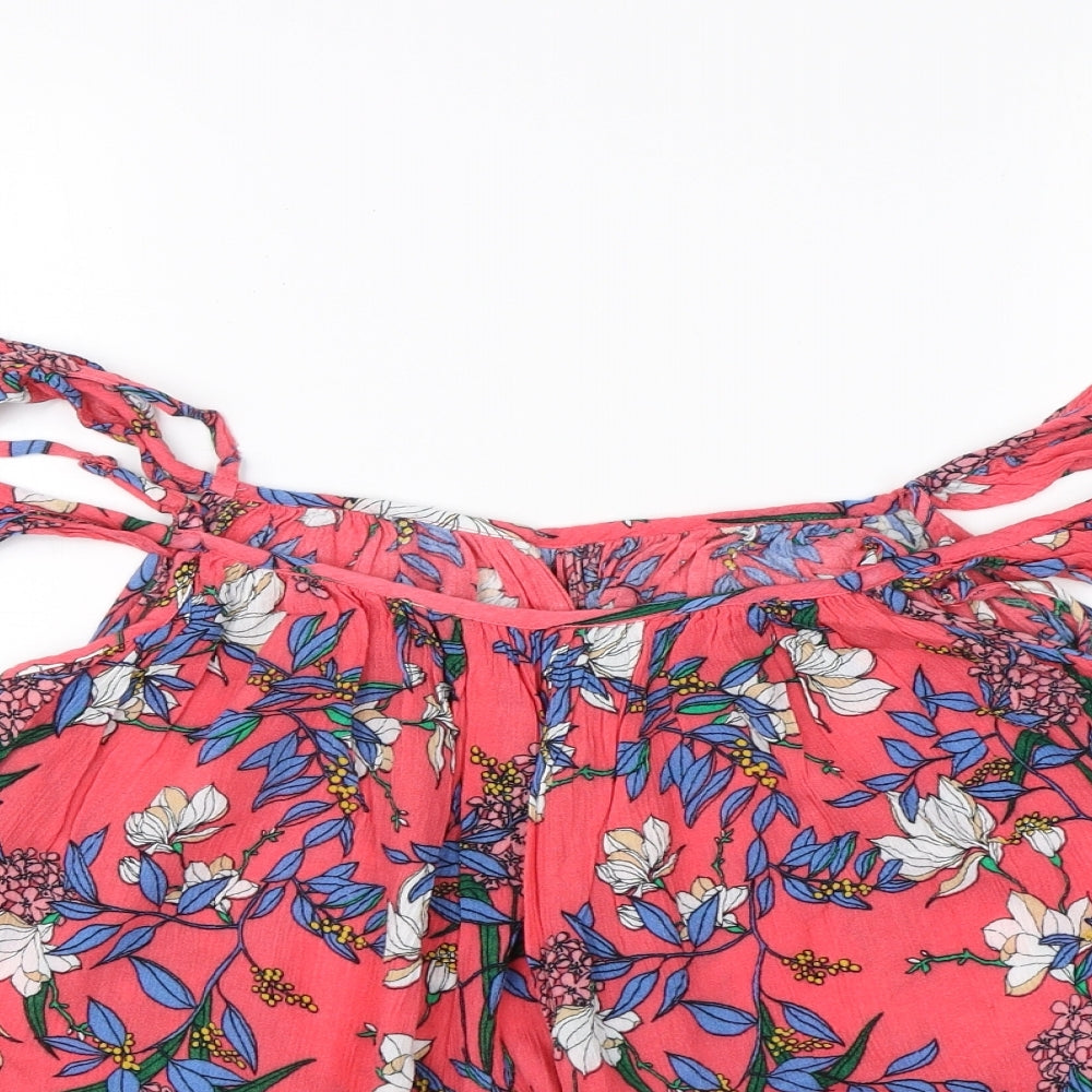 Dorothy Perkins Womens Pink Floral Viscose Basic Blouse Size 12 Square Neck