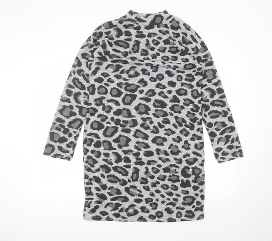 Peacocks Womens Grey Animal Print Polyester A-Line  Size 12  Round Neck