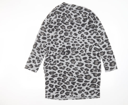 Peacocks Womens Grey Animal Print Polyester A-Line  Size 12  Round Neck