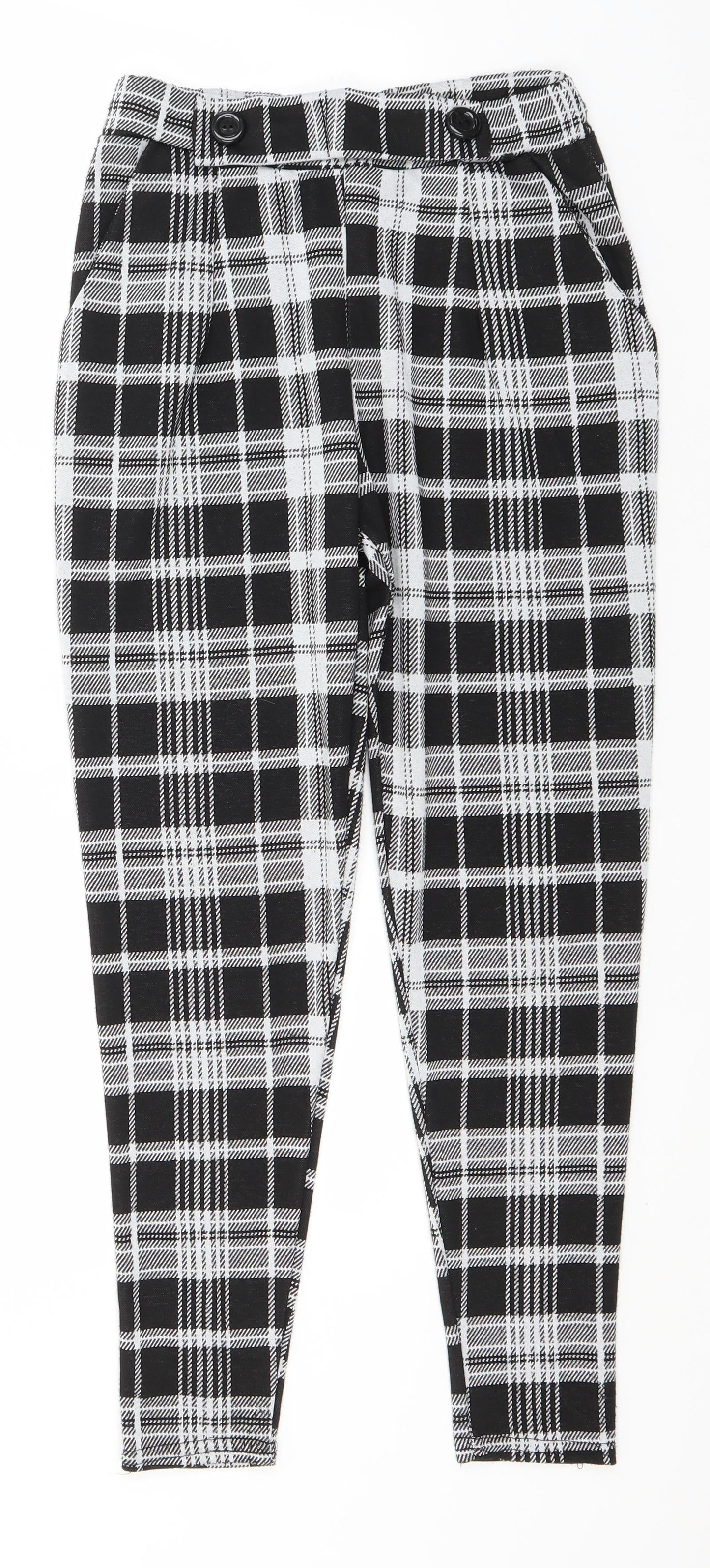 Quiz Womens Black Check Polyester Trousers  Size 8 L26 in Regular