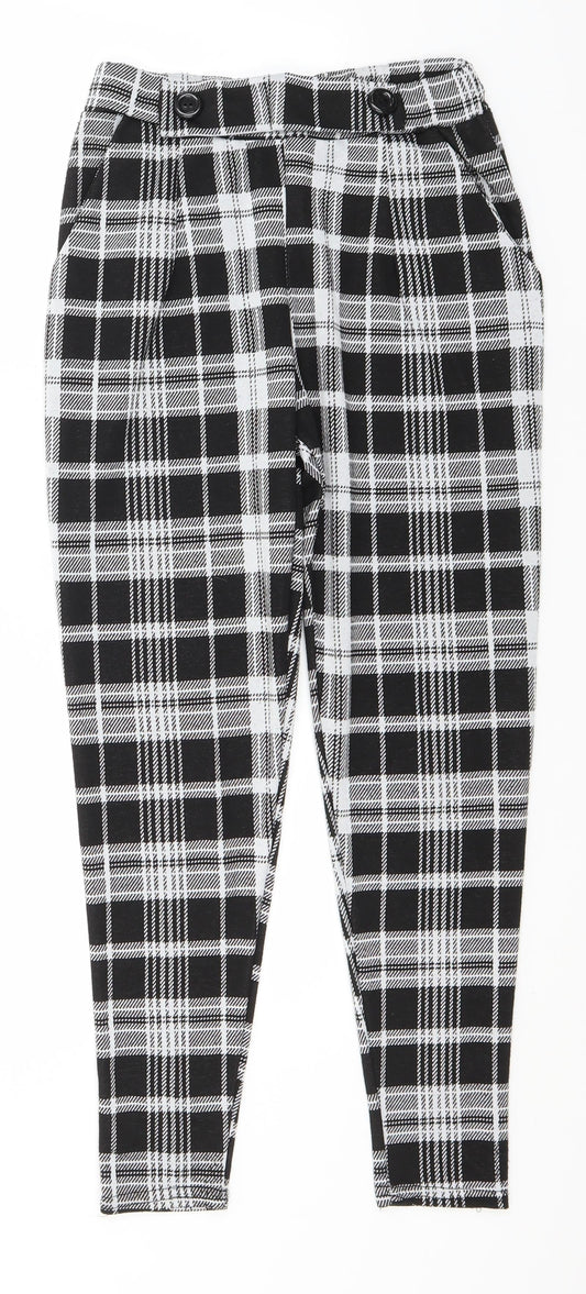 Quiz Womens Black Check Polyester Trousers  Size 8 L26 in Regular