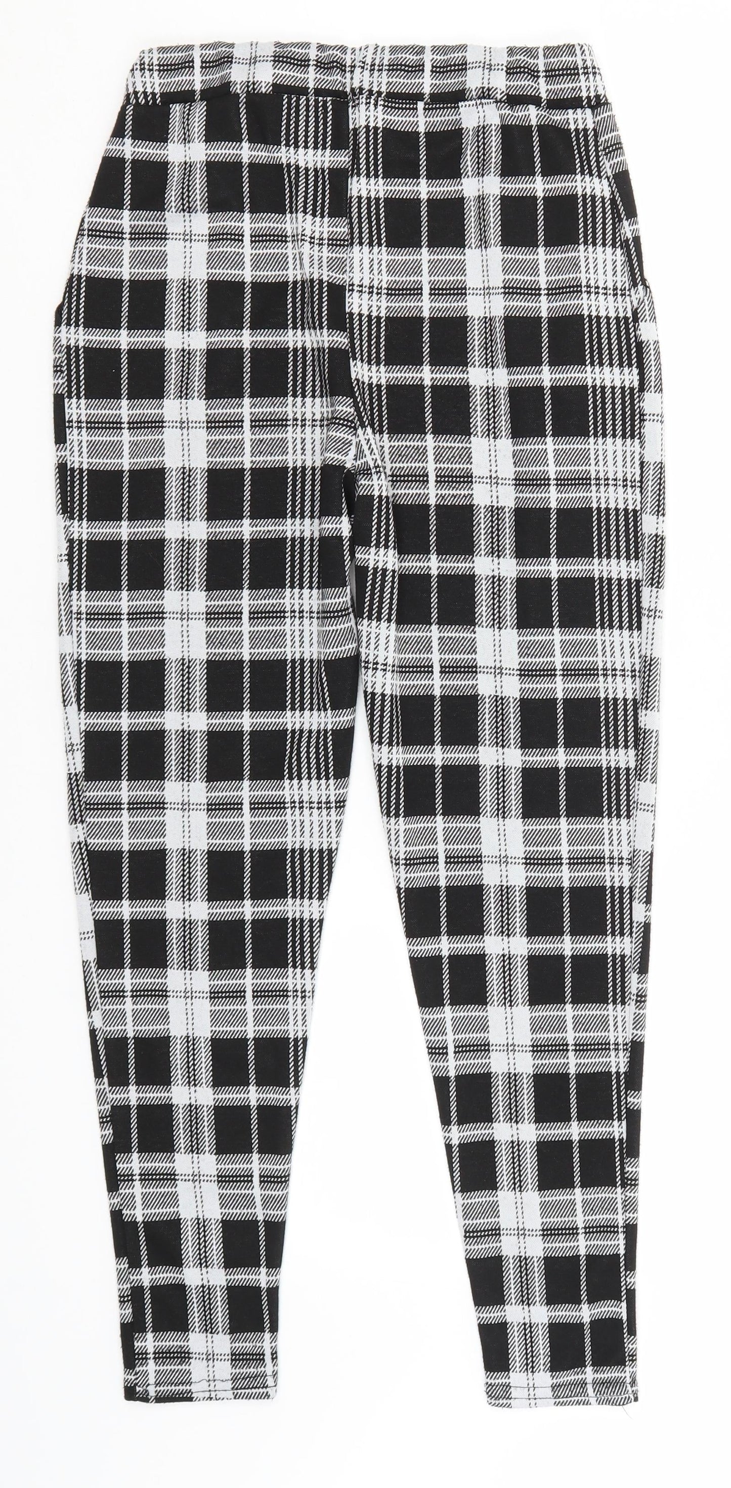 Quiz Womens Black Check Polyester Trousers  Size 8 L26 in Regular