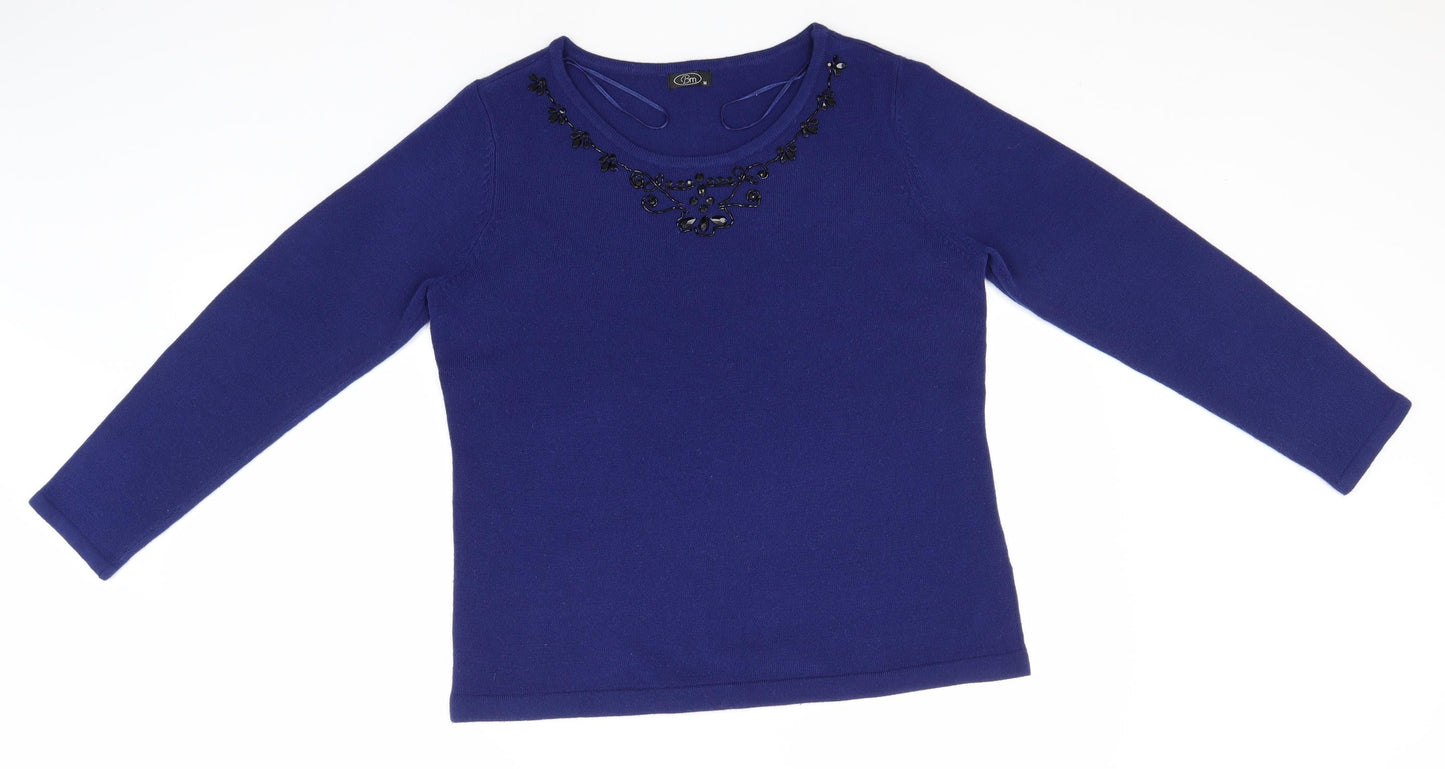 BM Womens Purple Round Neck  Acrylic Pullover Jumper Size M
