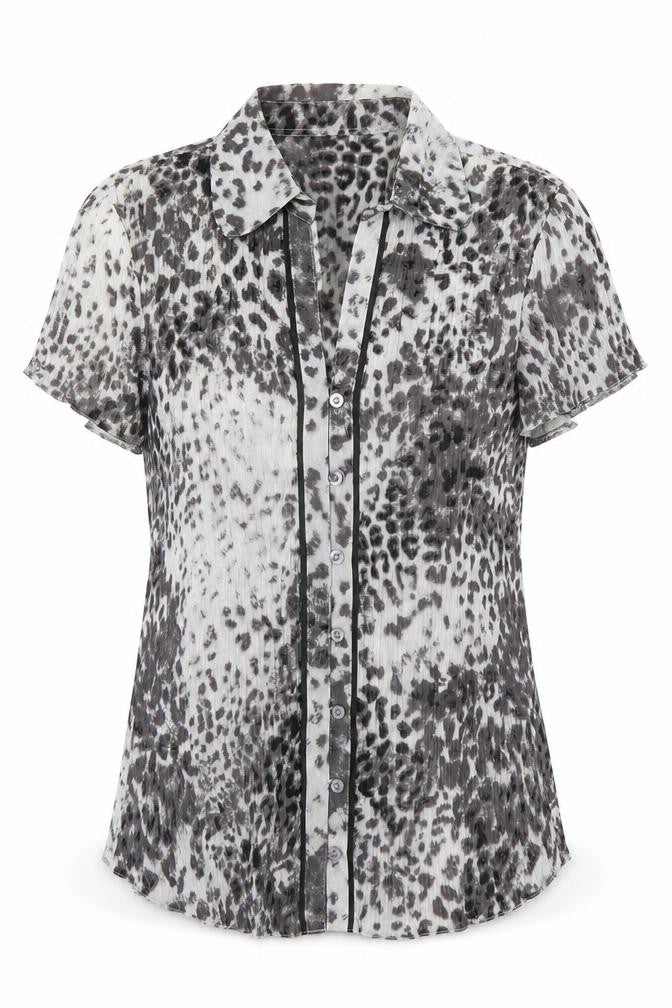 BHS Womens Grey Animal Print Polyester Basic Button-Up Size 14 Collared