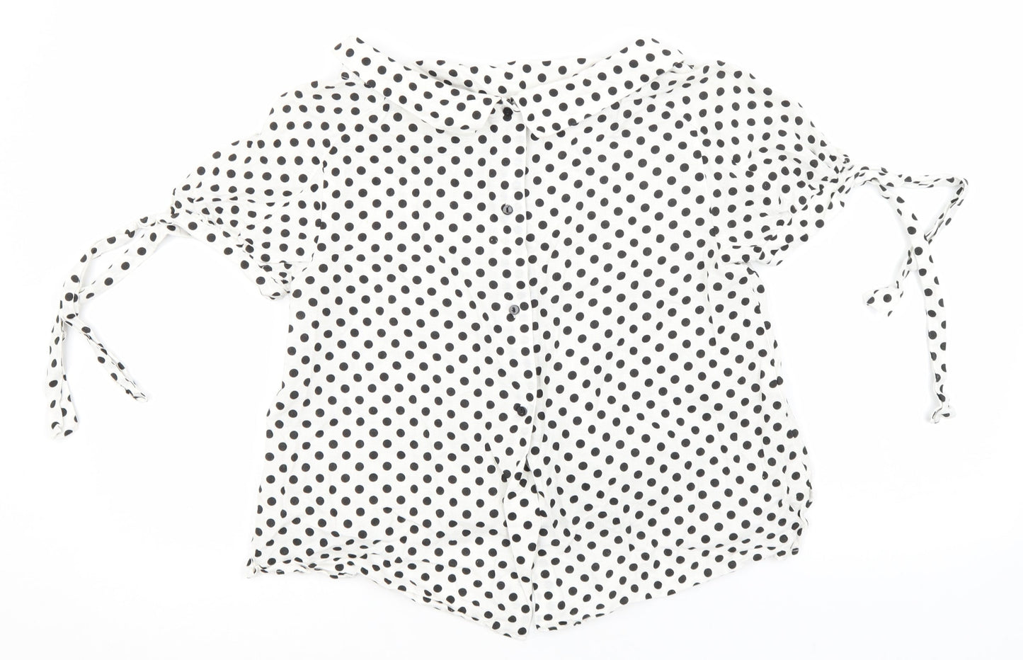 Zara Womens White Polka Dot Cotton Basic Button-Up Size S Round Neck